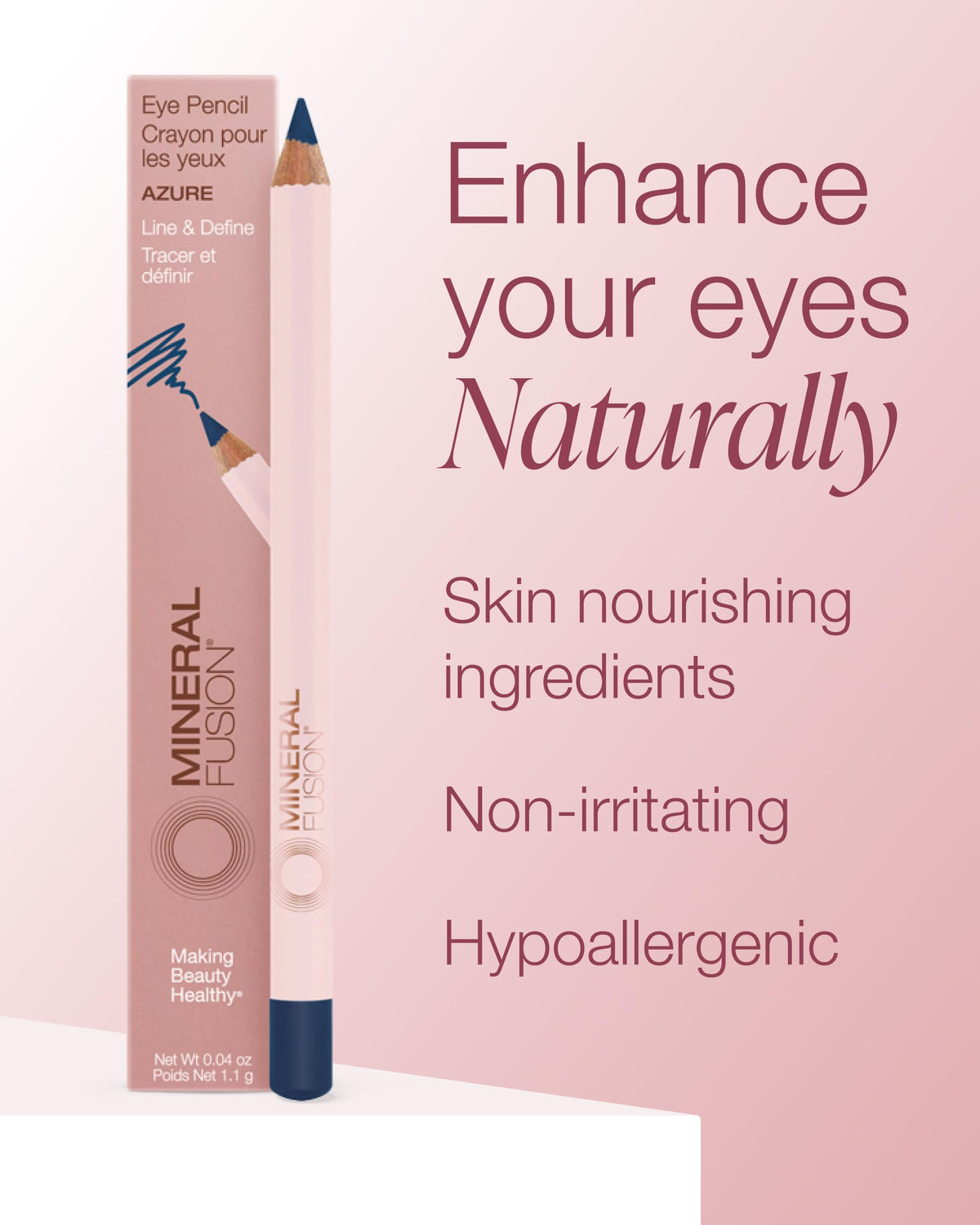 Mineral Fusion pencil held in hand to show scale and portable, travel-friendly size