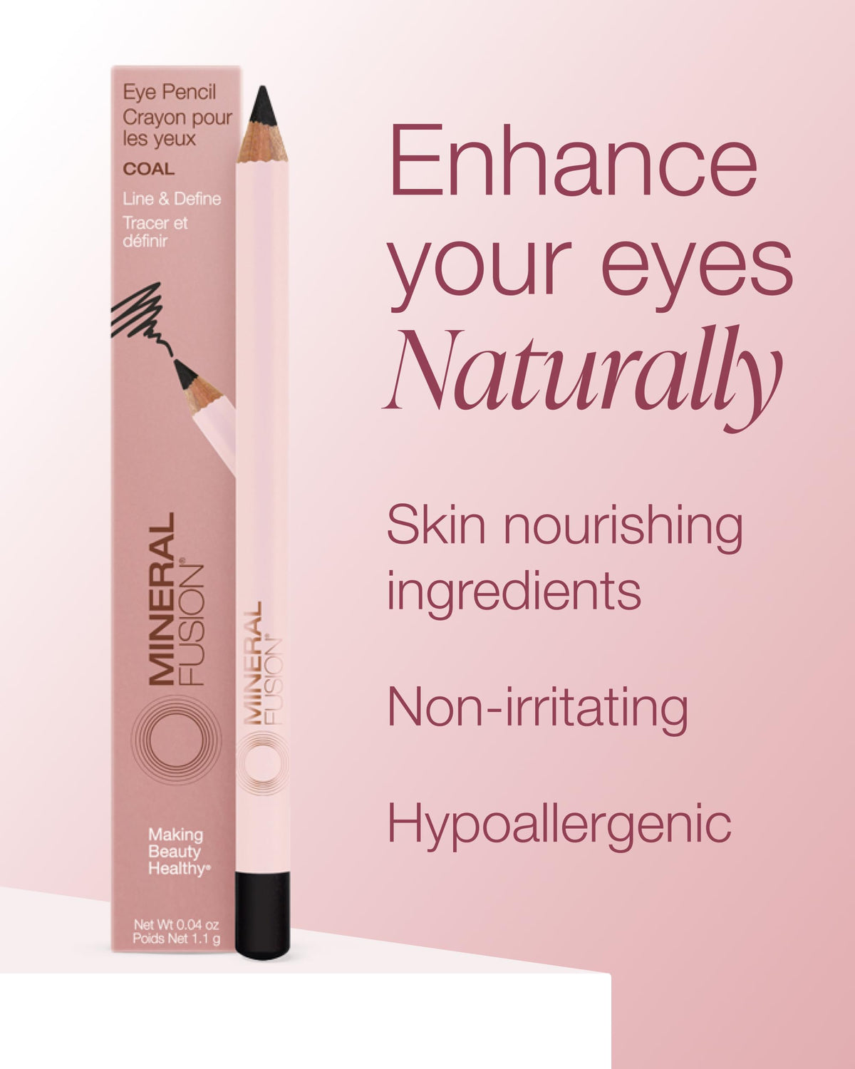 Mineral Fusion pencil label and ingredient panel for cleaner beauty transparency