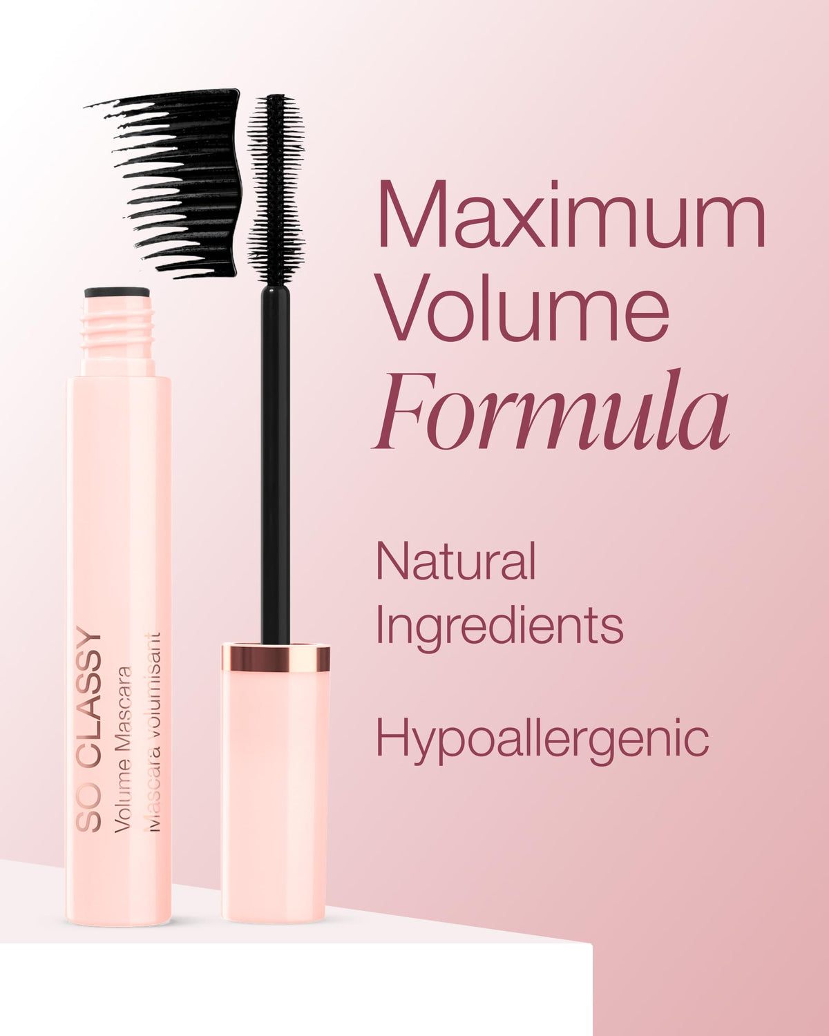 Mineral Fusion mascara swiped on lashes showing lifted, fuller lash benefit
