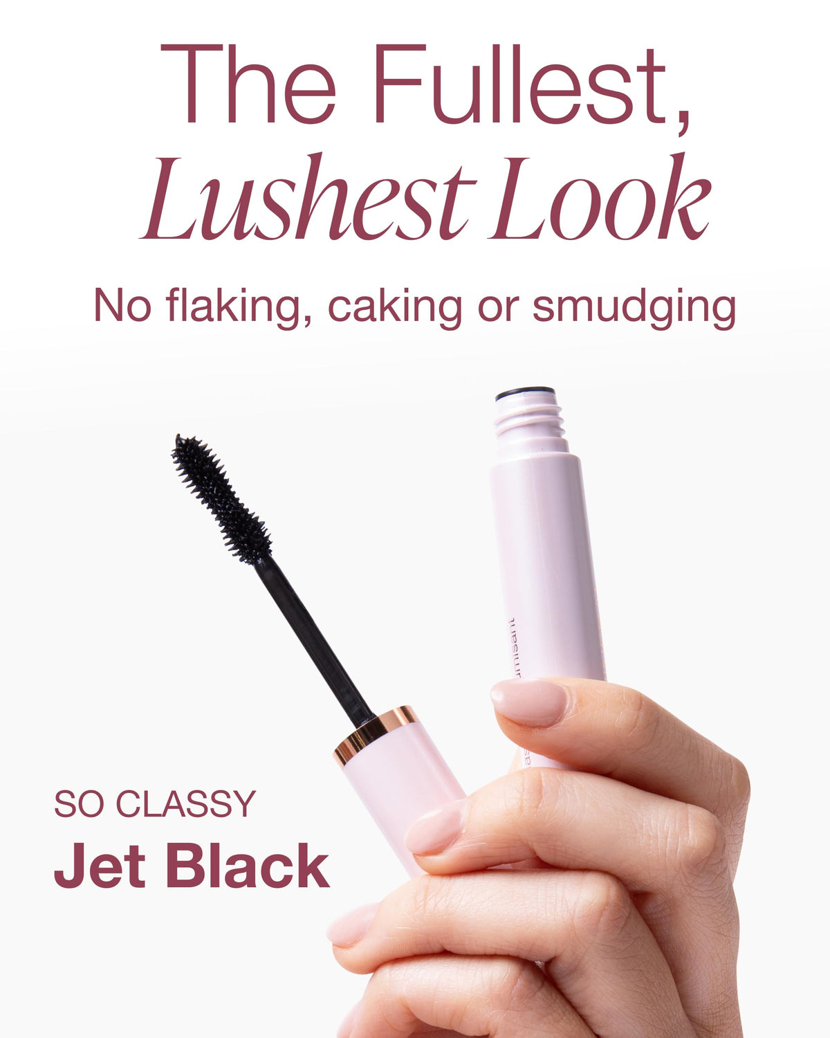 Mineral Fusion mascara creamy texture on brush demonstrating smooth, buildable coverage