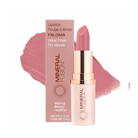 Mineral Fusion lipstick Paloma front packaging showing shade and finish benefit