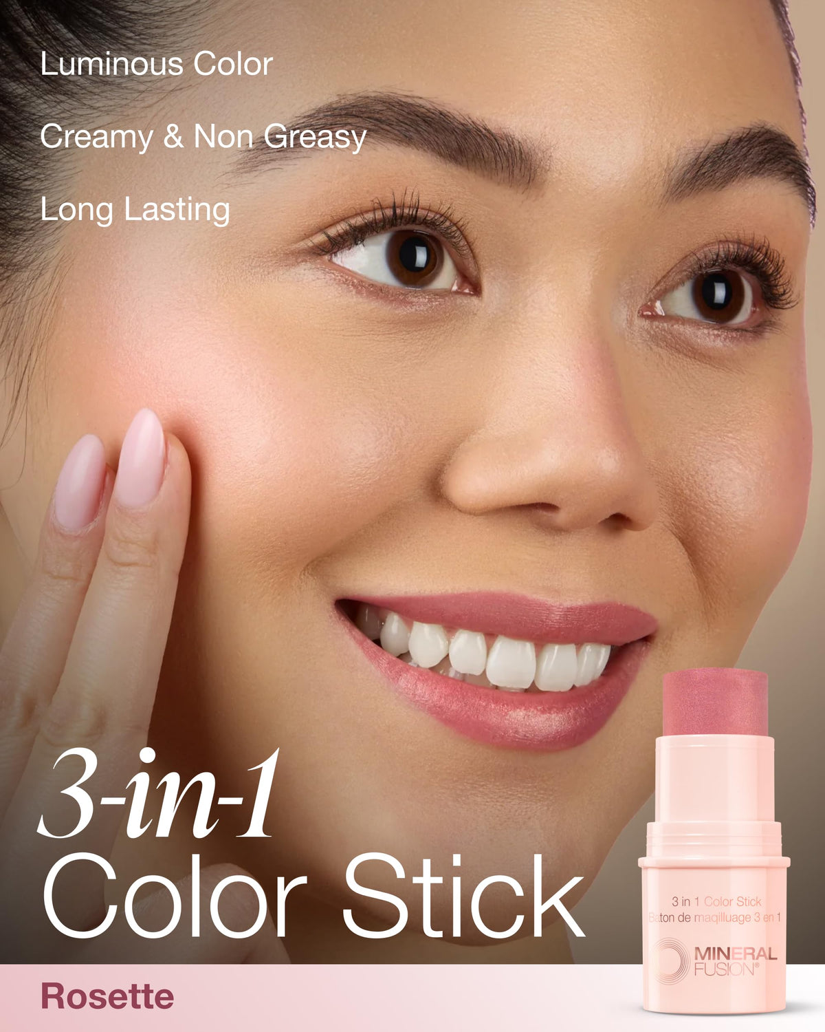 Mineral Fusion rosette swatch streak showing creamy pigment and easy blendability