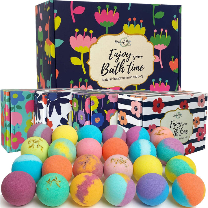 Mineral Me California front packaging showing 24 gift-ready bath bombs, perfect for gifting