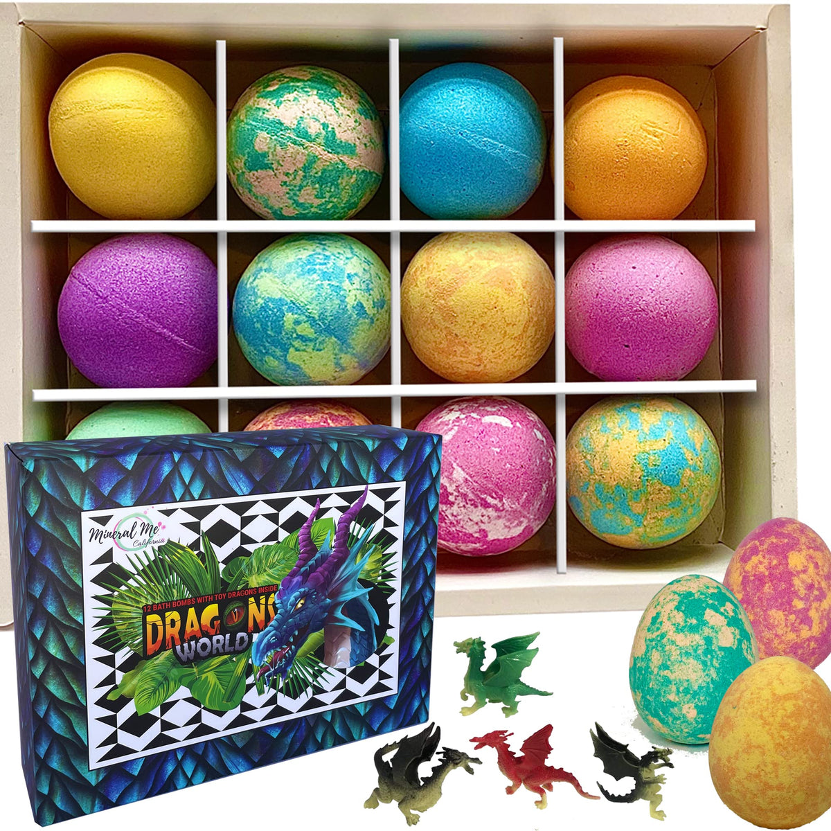Mineral Me California individually wrapped bombs arranged as birthday gift display