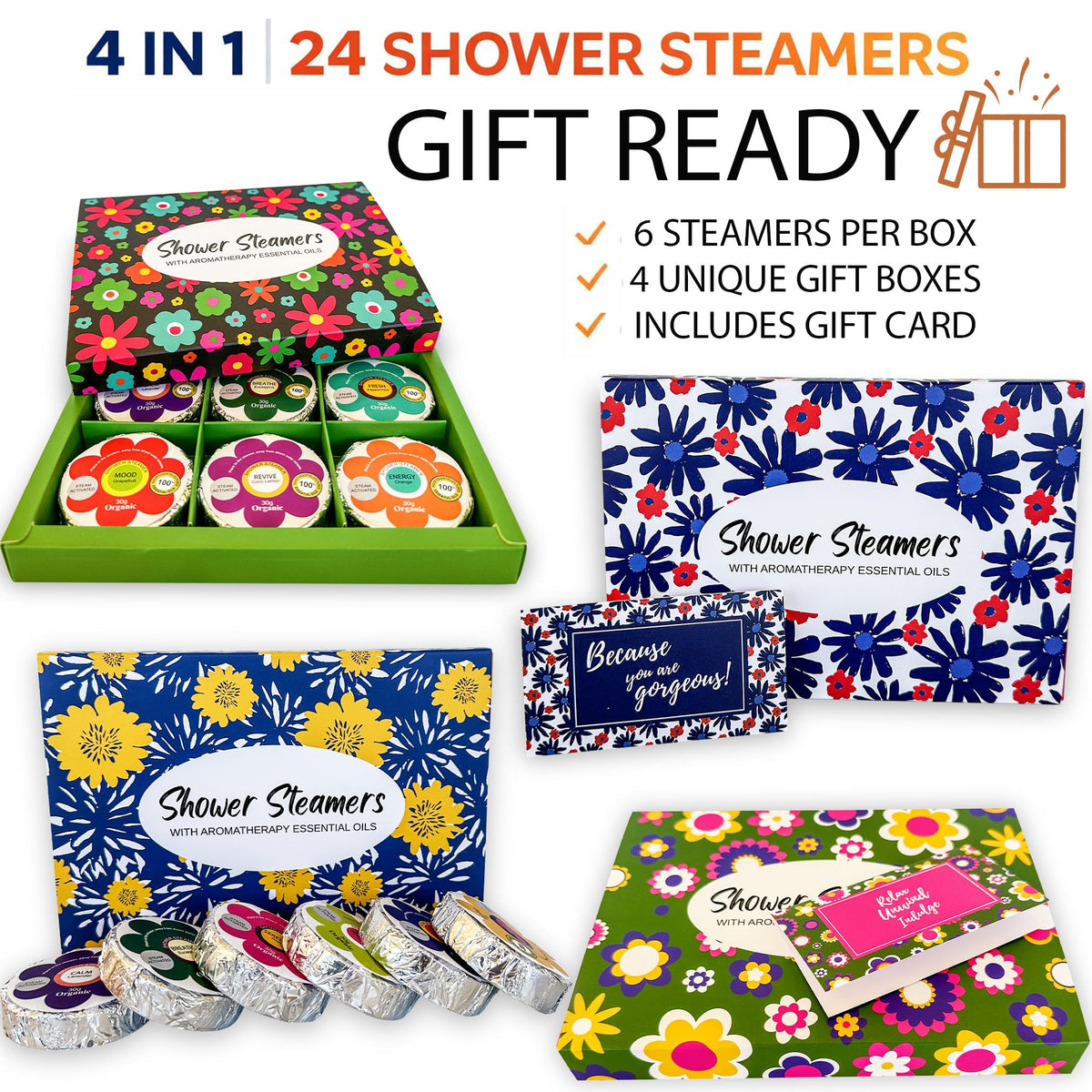 Mineral Me California individual shower steamer close-up showing wrapper and easy-grab design
