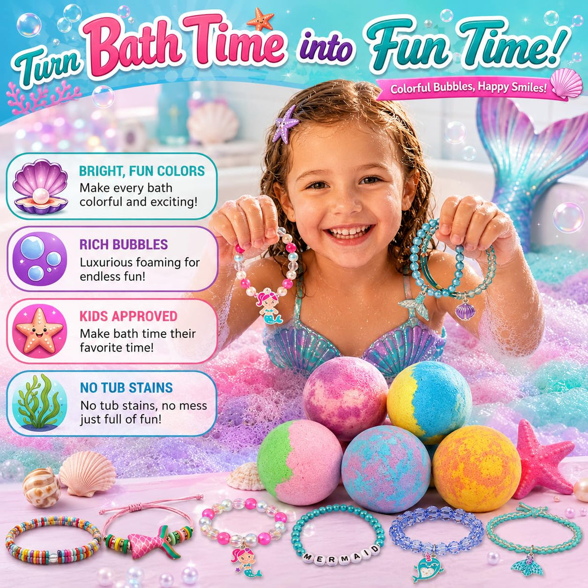 Mineral Me California child enjoying bubbly bath in playful setting, soothing and fun experience