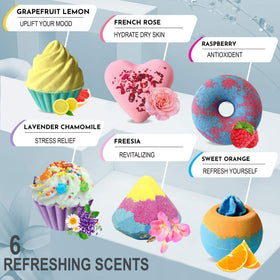 Mineral Me California close-up of a single bath bomb texture and playful design benefits