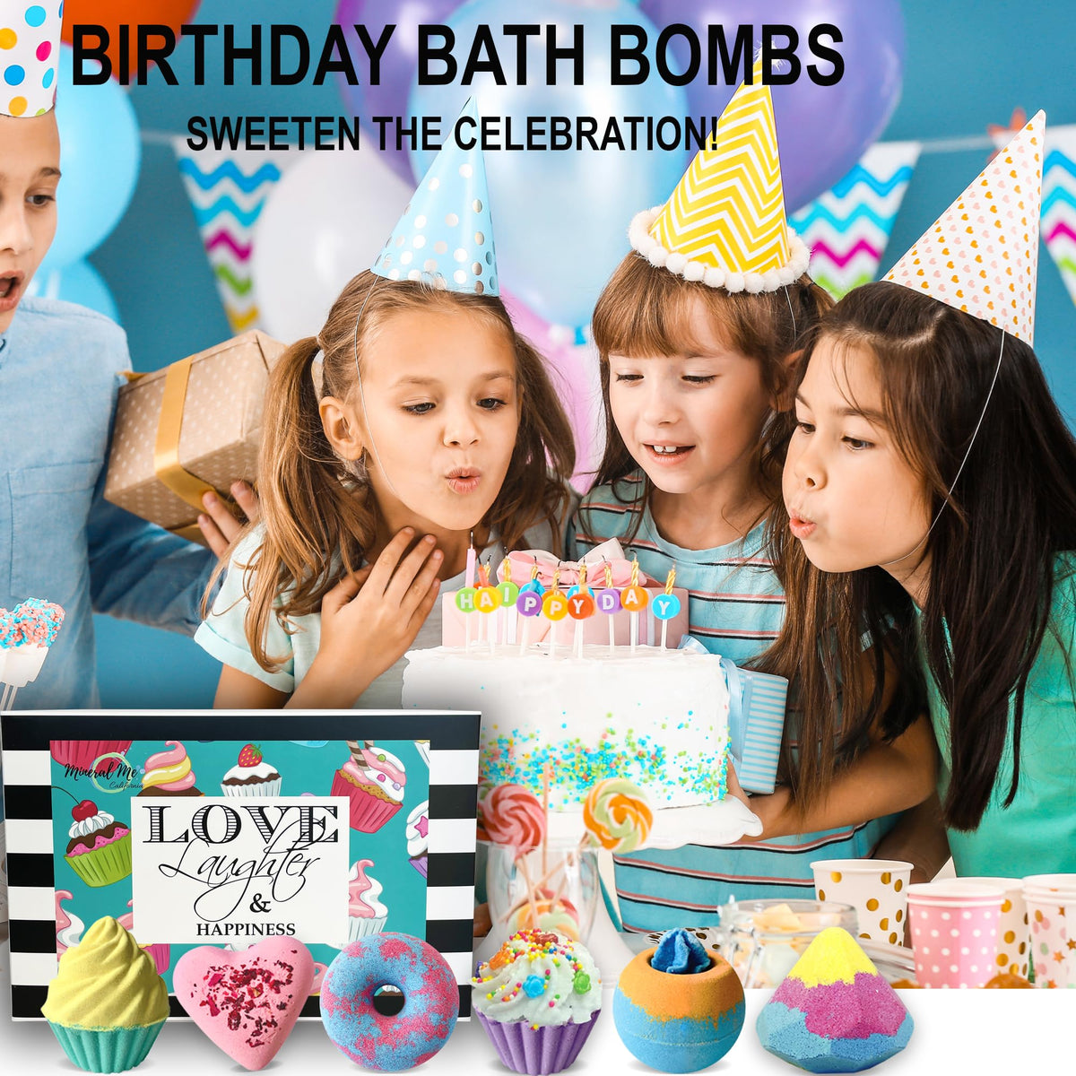Mineral Me California six bath bombs arranged in box displaying variety of shapes