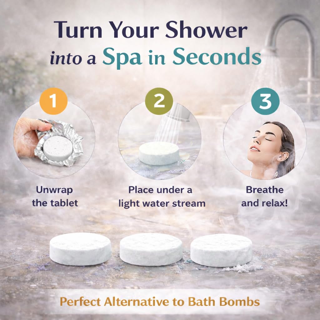 Mineral Me California shower steamer in shower releasing aromatic steam for relaxing scent