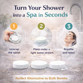 Mineral Me California shower steamer in shower releasing aromatic steam for relaxing scent