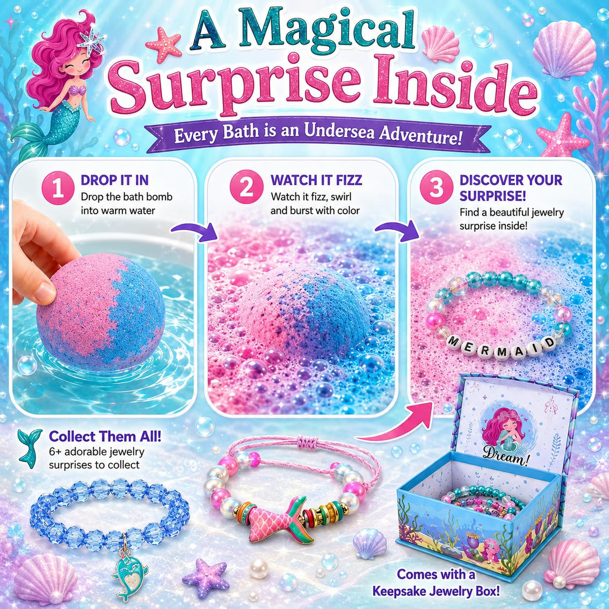 Mineral Me California revealed surprise jewelry inside bath bomb, collectible prize children love