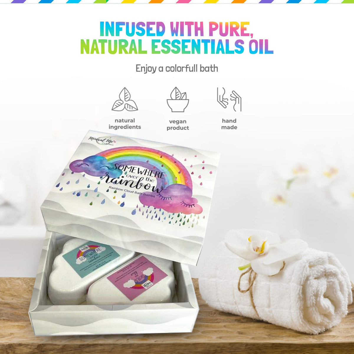 Mineral Me California bath bomb held in hand showing large 5oz size for long fizz