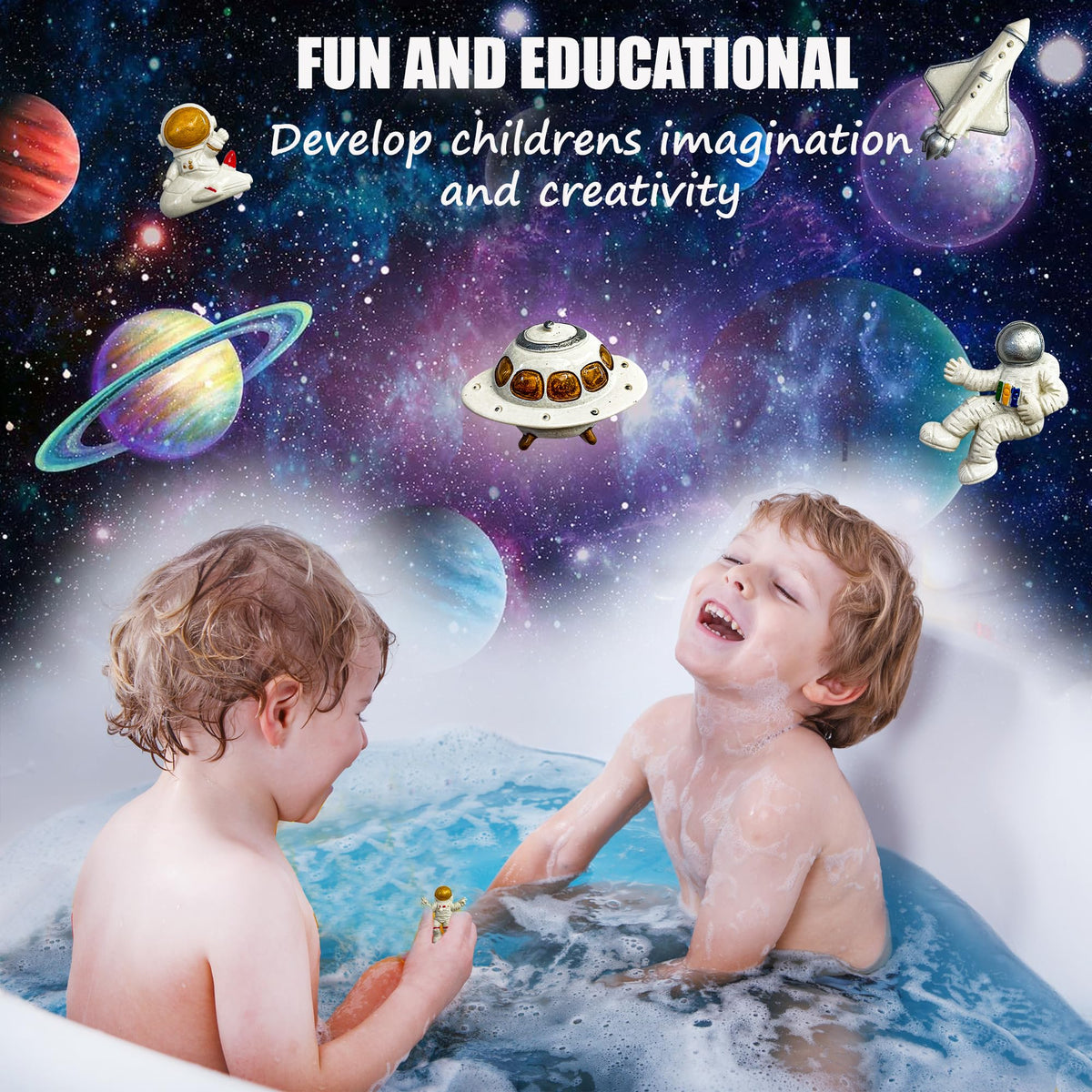Mineral Me California revealed astronaut toy from inside bath bomb, sparking imaginative play benefit