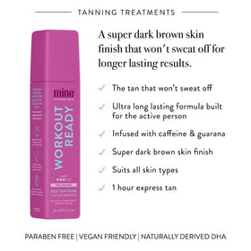 MINETAN BODY.SKIN foam dispensed on hand being applied for streak-free coverage