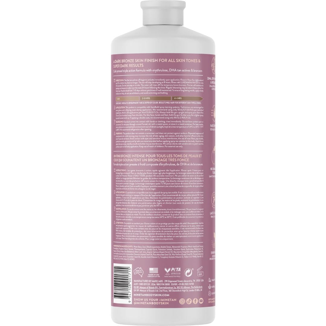 MINETAN BODY.SKIN back label with instructions and professional usage details