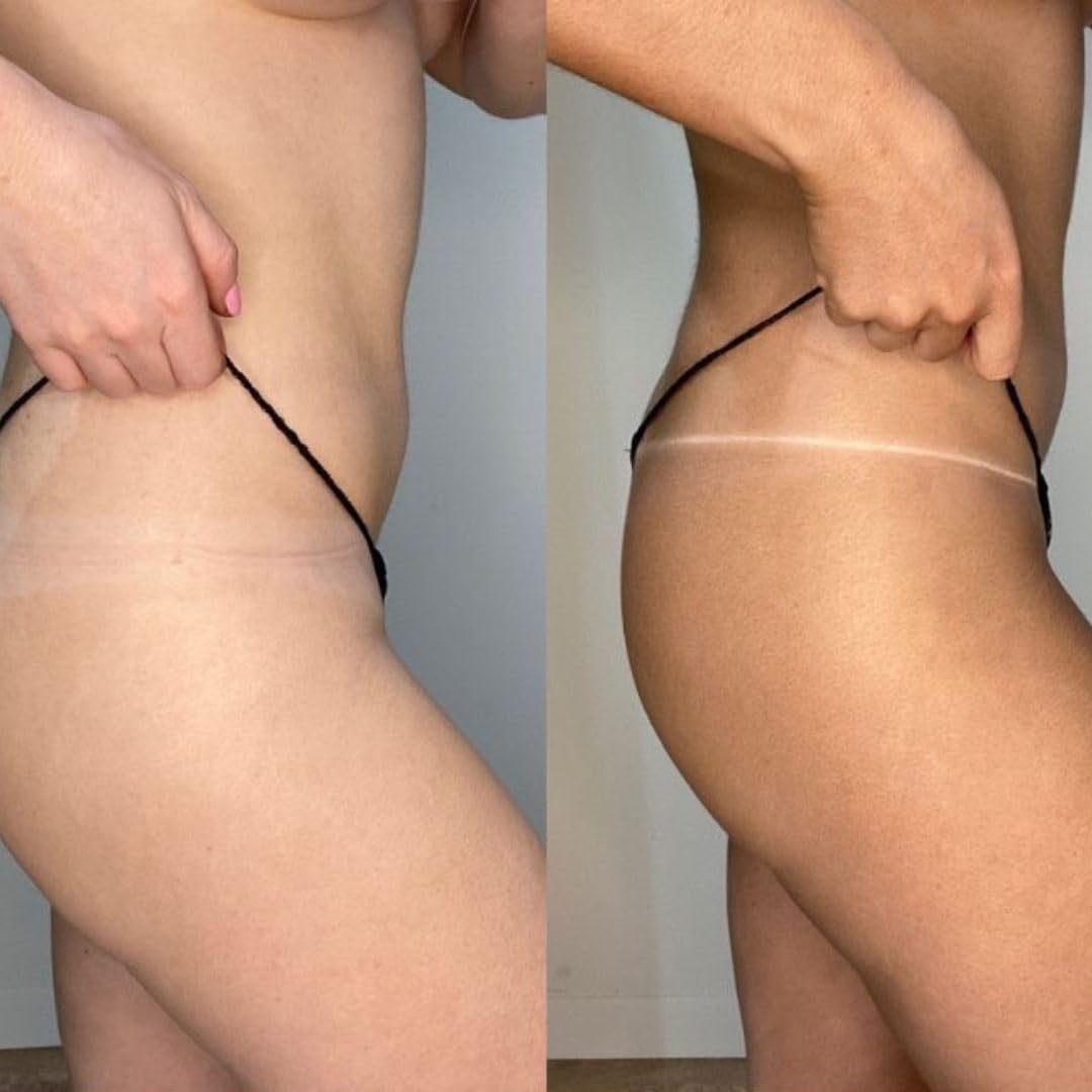 MINETAN BODY.SKIN 33.8 fl oz bottle next to a ruler to show large salon-size benefit