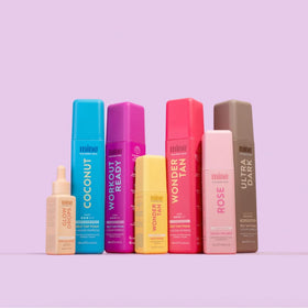 MINETAN BODY.SKIN bottle styled on bathroom counter showing daily-routine convenience benefit
