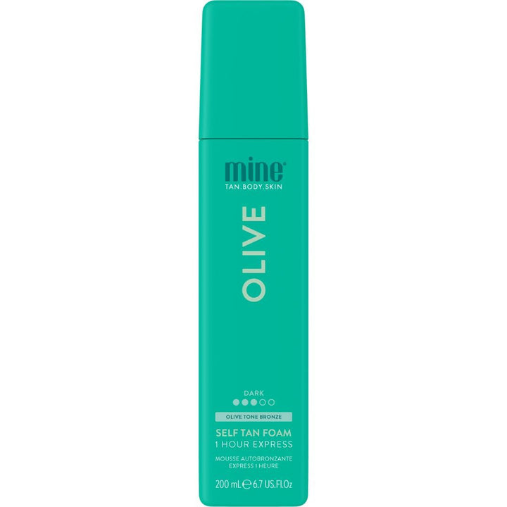 MINETAN BODY.SKIN front packaging showing olive 1 hour express foam and benefits