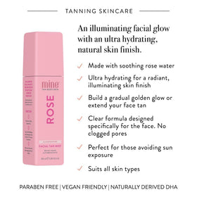 MINETAN BODY.SKIN label close-up highlighting rose water and vitamin C