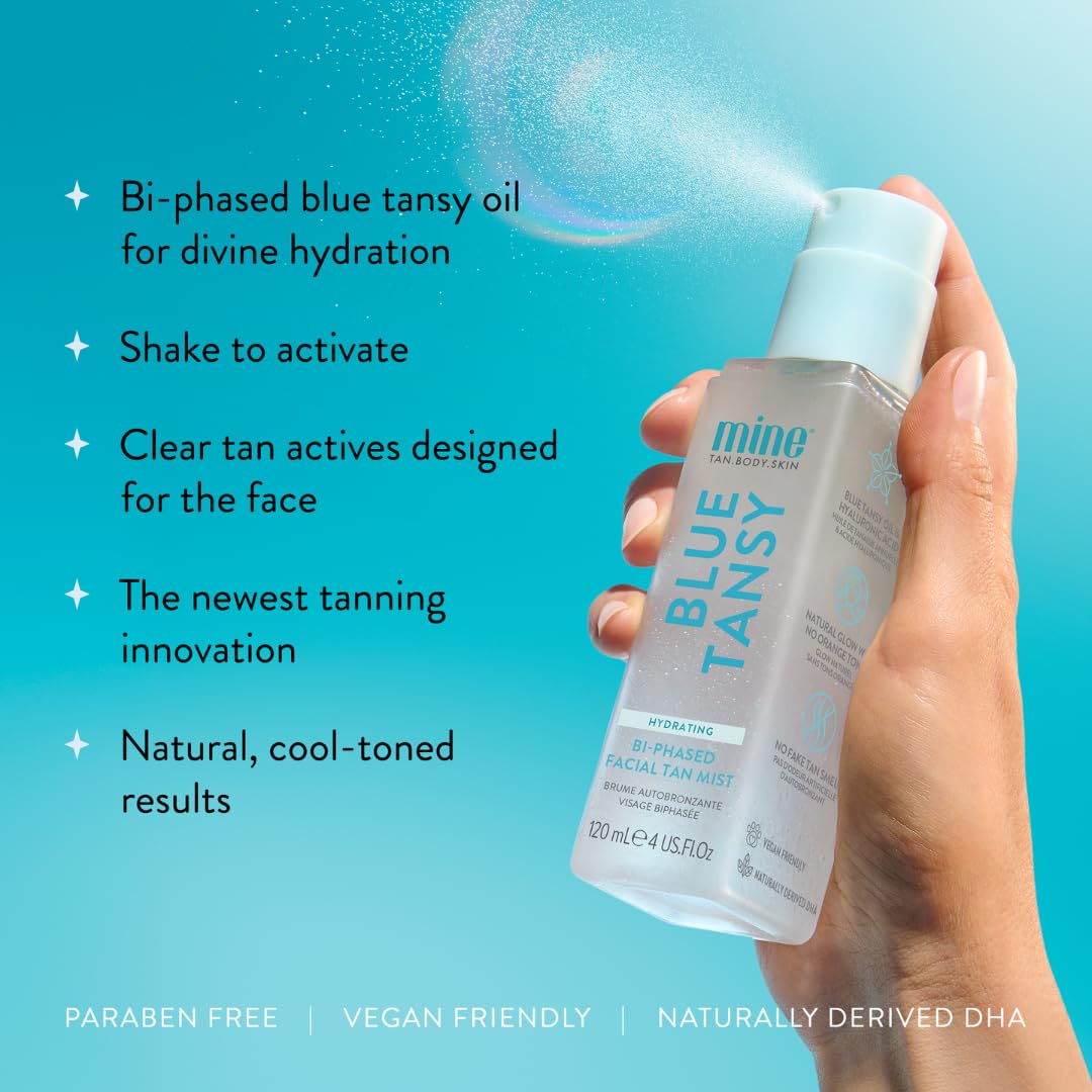 MINETAN BODY.SKIN mist sprayed onto face demonstrating even coverage and quick-dry benefit