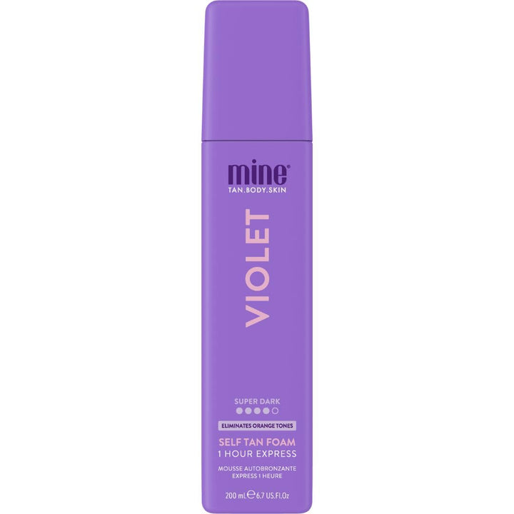 MINETAN BODY.SKIN front packaging showing violet foam and benefits