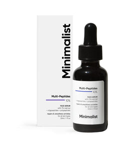 Minimalist front packaging showing serum bottle and clean benefit