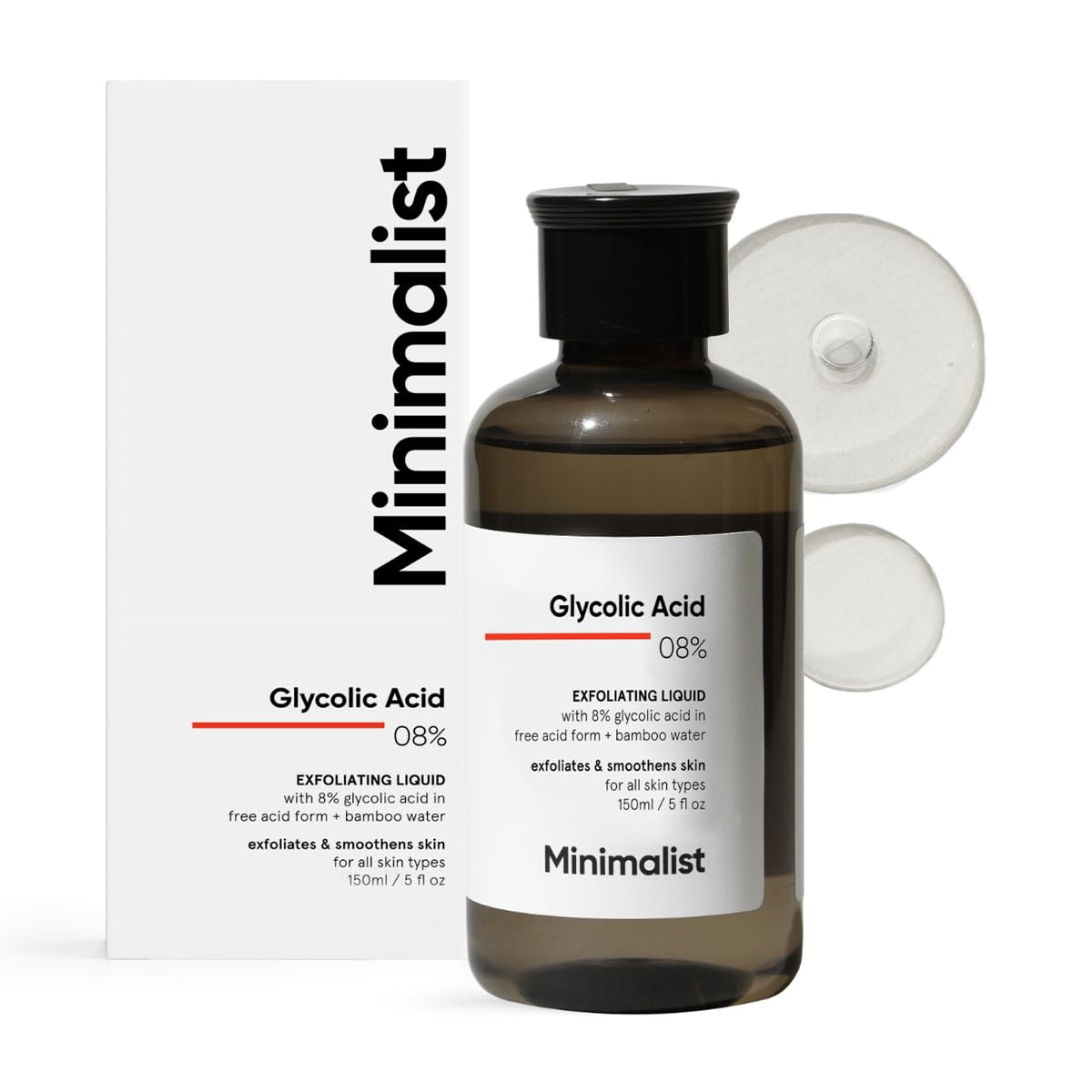 Minimalist bottle front view showing label and 150 ml size, highlighting brand clarity