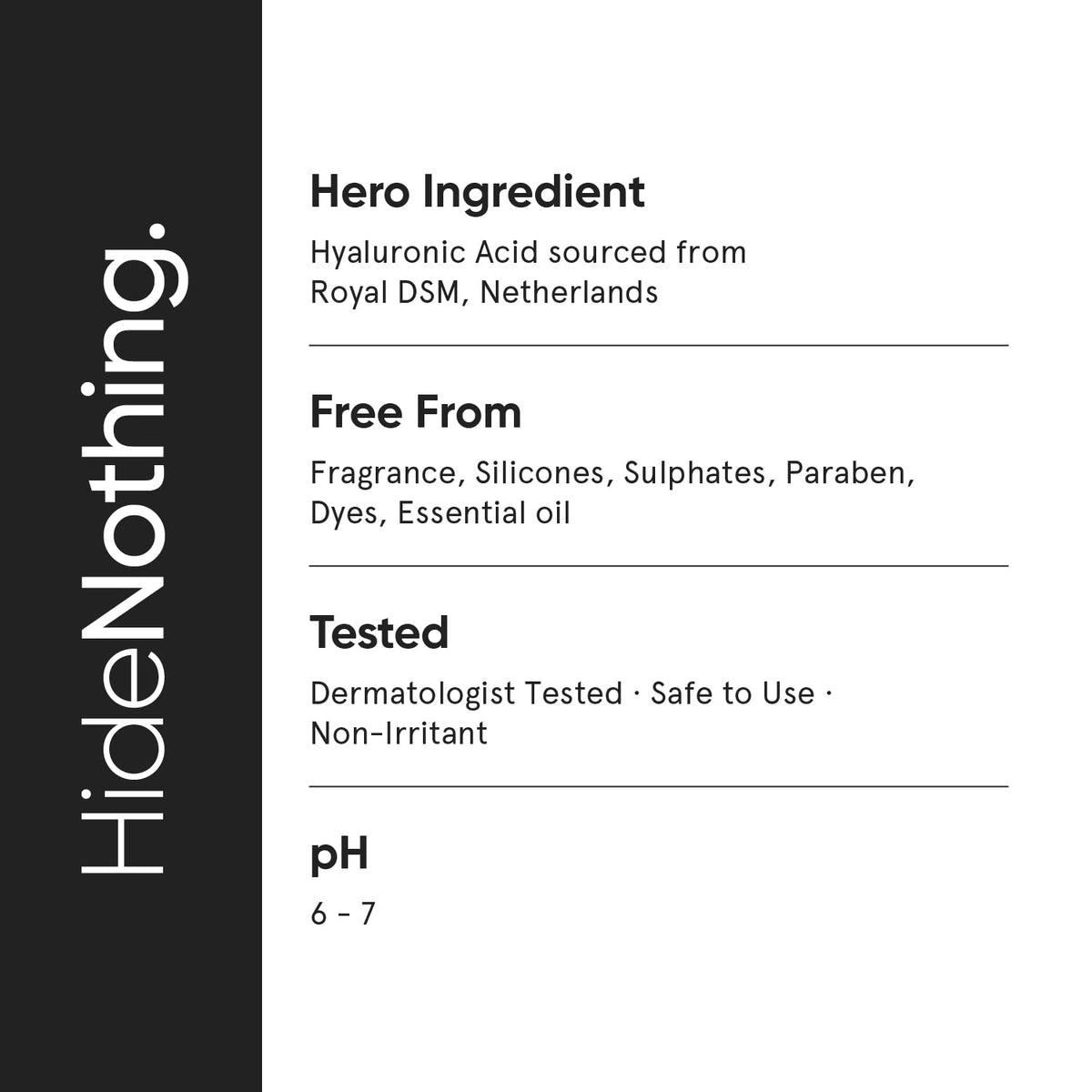 Minimalist bottle label detail showing clean formulation and pH balance benefits