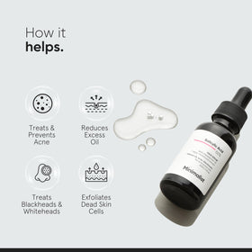 Minimalist close-up label displaying salicylic acid ingredient list and clean formulation