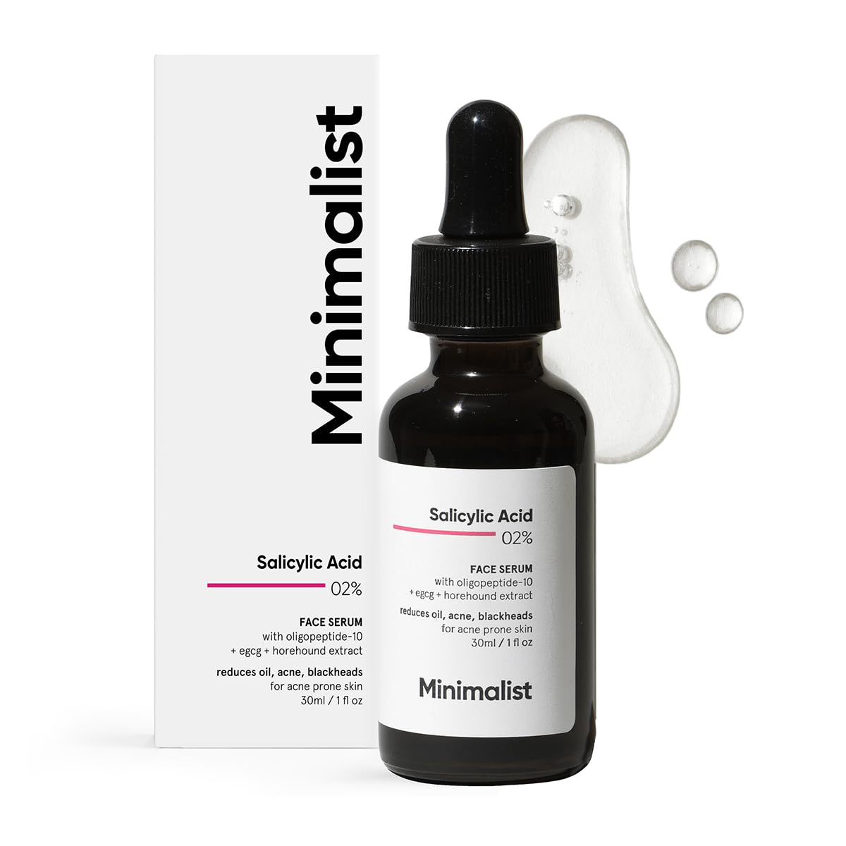 Minimalist front packaging of 2% salicylic acid serum showing clean design and benefits
