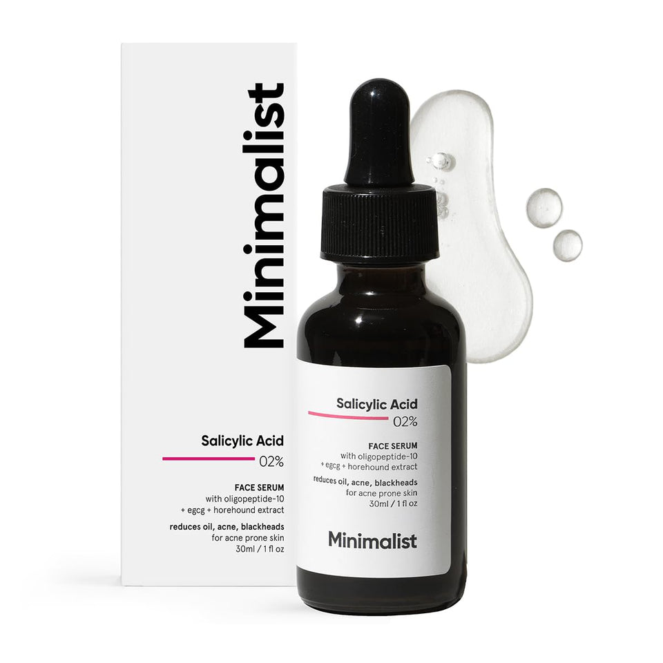 Minimalist front packaging of 2% salicylic acid serum showing clean design and benefits