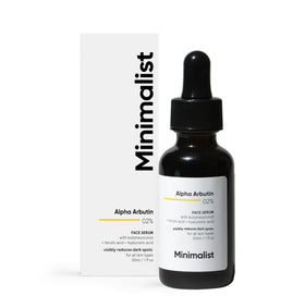 Minimalist front packaging of 2% Alpha Arbutin serum showing label and bottle for clear identification