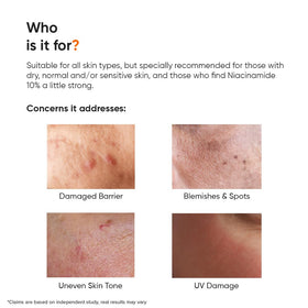 Minimalist close-up of ingredient list highlighting niacinamide and hyaluronic acid