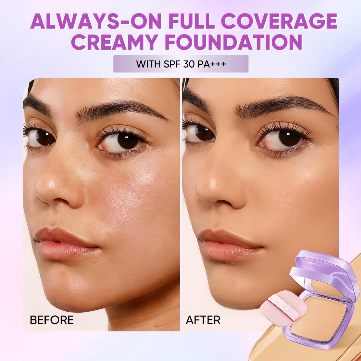 MINIMELI open compact with mirror illustrating portable touch-ups benefit