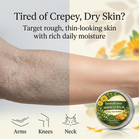 Minnah being applied to leg to hydrate and soften crepey skin