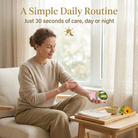 Minnah on bathroom shelf in lifestyle scene for daily routine