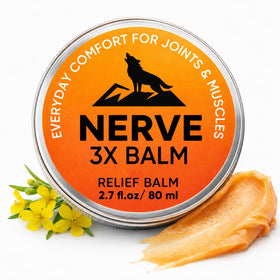 Minnah Nerve 3x front jar showing label and size, clear portable comfort
