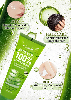 MIRACLAIR close-up of clear aloe gel texture highlighting lightweight, fast-absorbing feel