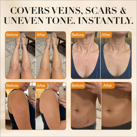 Miracle de Paris applied with sponge on leg demonstrating streak-free coverage benefit
