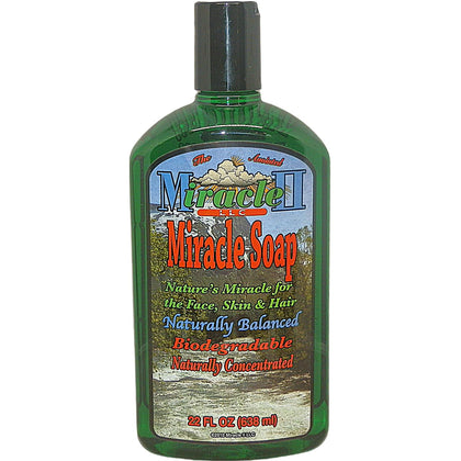 Miracle II front label on 22 ounce jar showing product name and size, clear use benefits