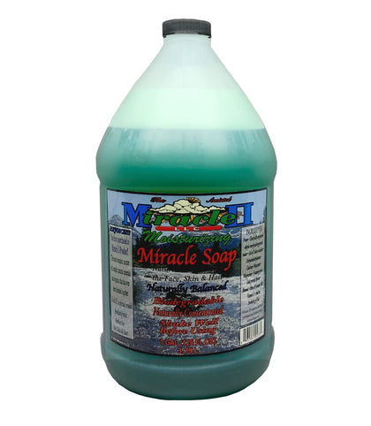 Miracle II gallon bottle front label shows product benefits and clear packaging
