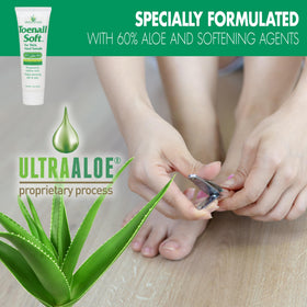 Miracle of Aloe being applied to a toenail, demonstrating easier trimming benefit