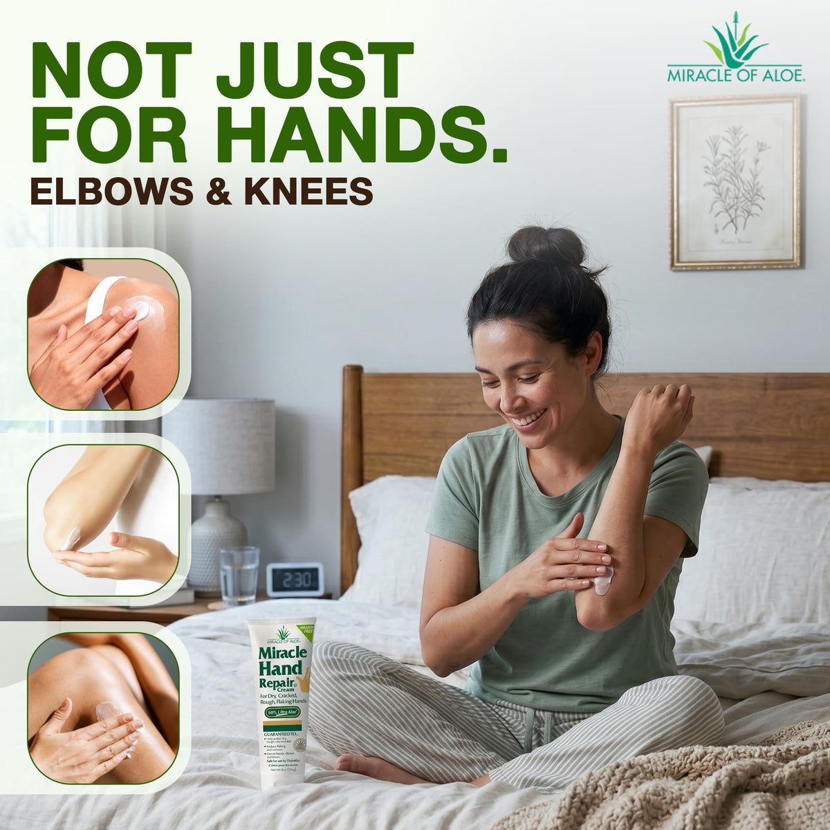 Miracle of Aloe applied to elbows and knees to soften rough patches