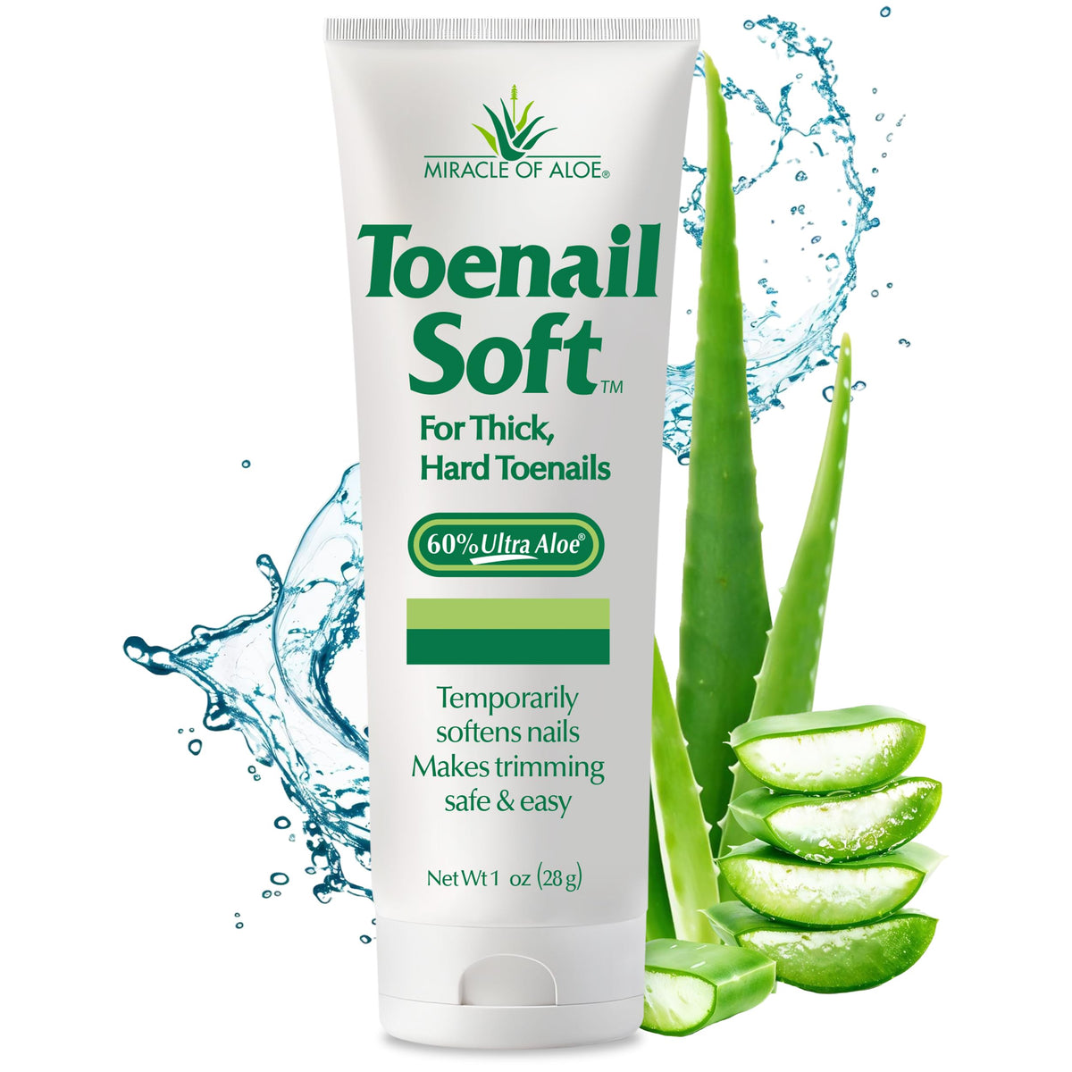 Miracle of Aloe front tube showing label and 1 ounce size, convenient storage benefit