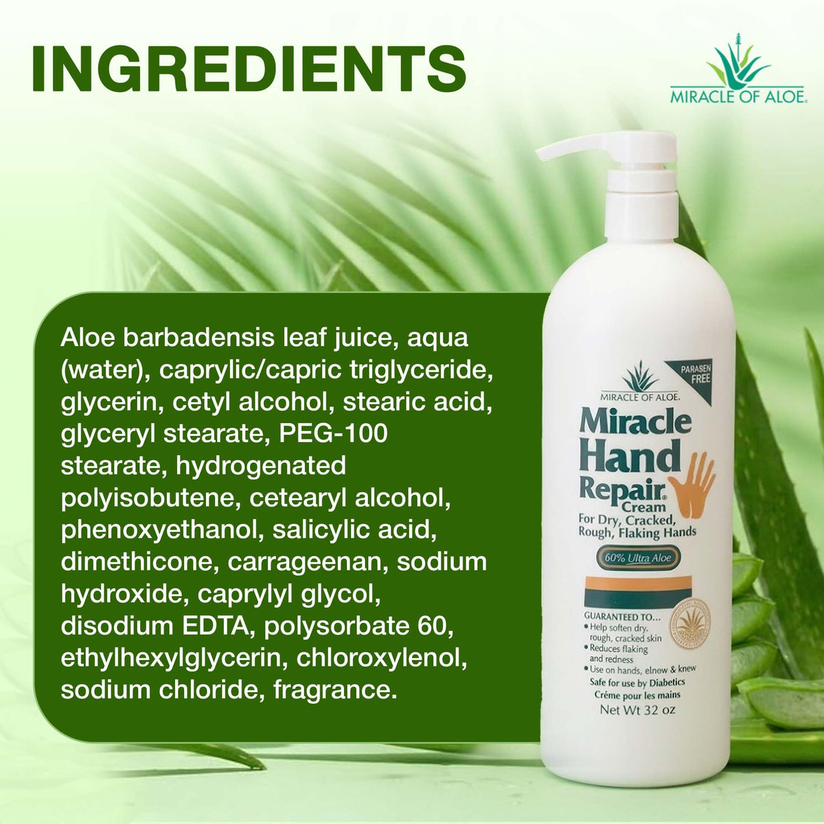 Miracle of Aloe applied to dry hands, demonstrating visible soothing benefit