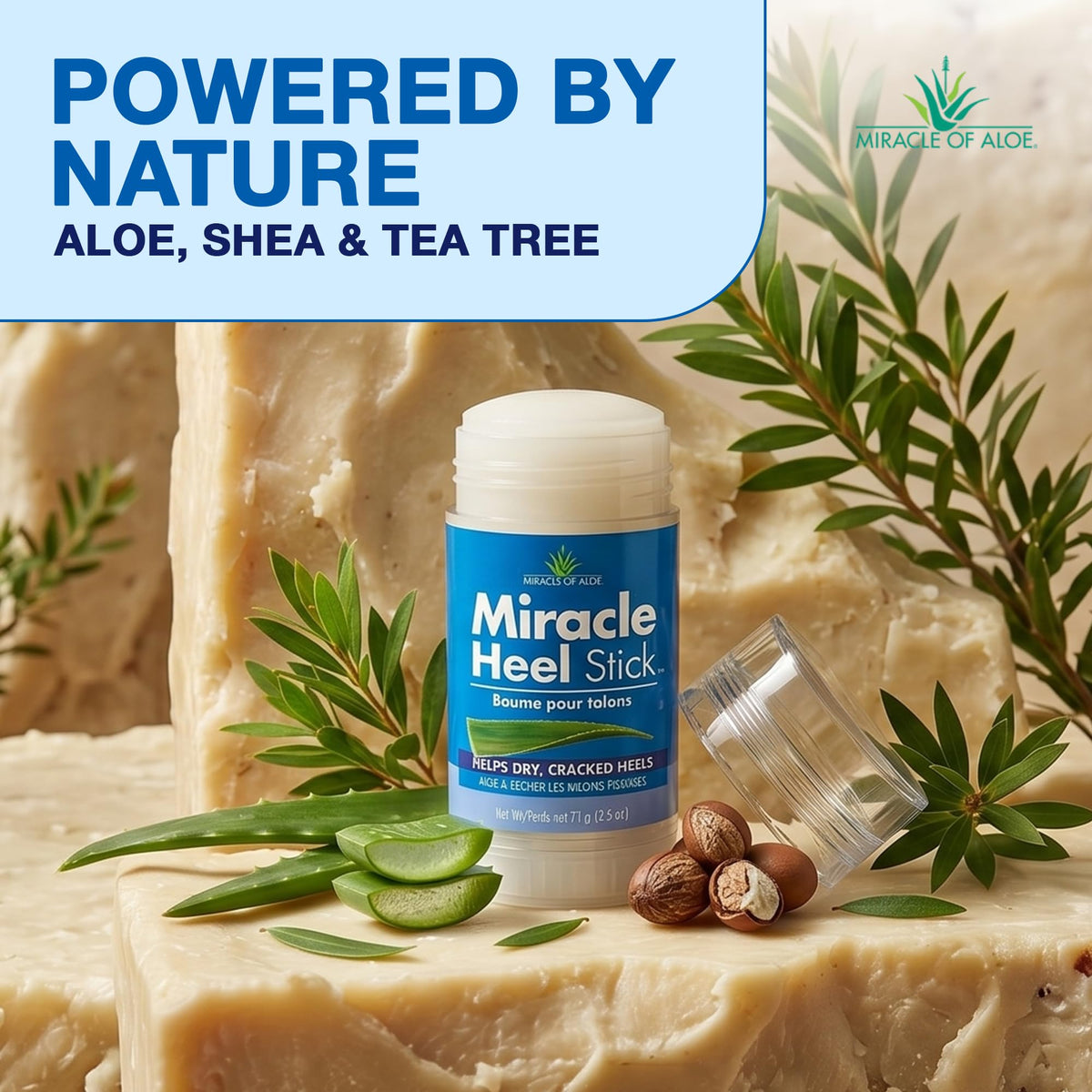 Miracle of Aloe hand holding stick showing compact travel size