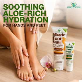 Miracle of Aloe product duo staged in bathroom conveying daily routine benefit
