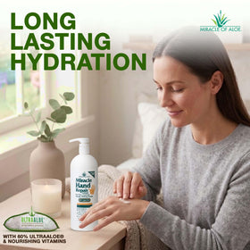 Miracle of Aloe next to a soda can for scale, shows large 32 oz value