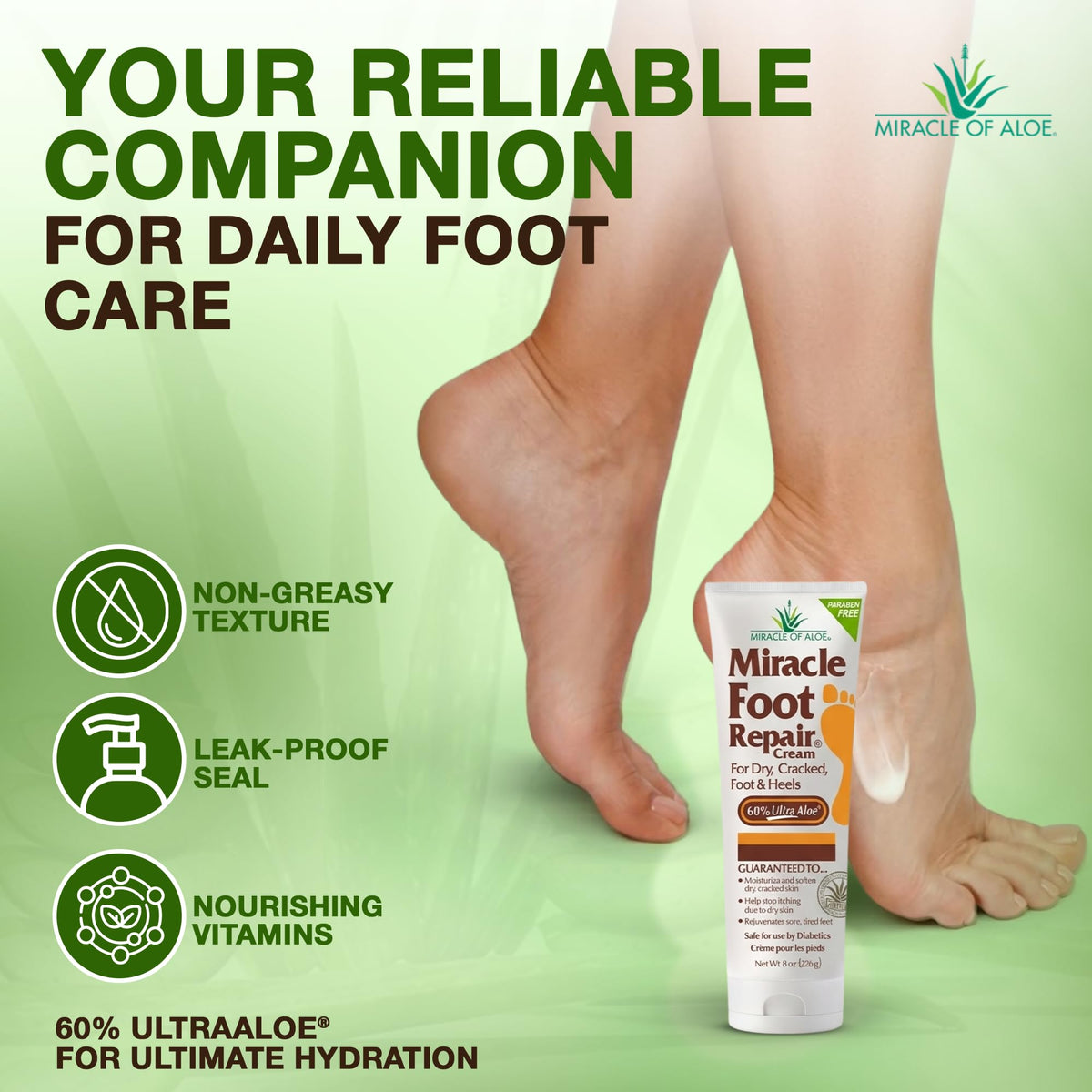 Miracle of Aloe jar held in hand showing 8 oz scale and portability