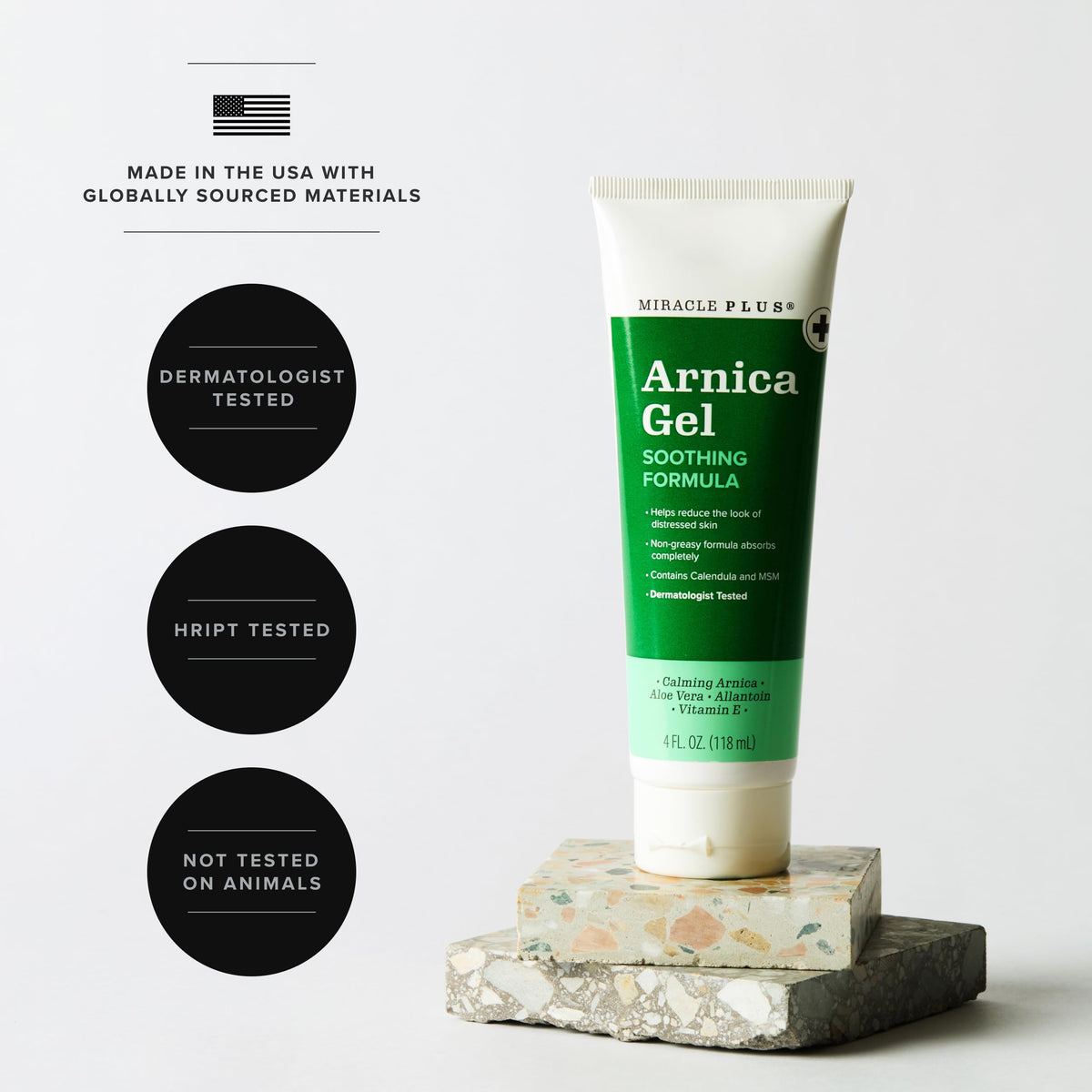 Miracle Plus cream tube close-up highlighting cap and label, easy application